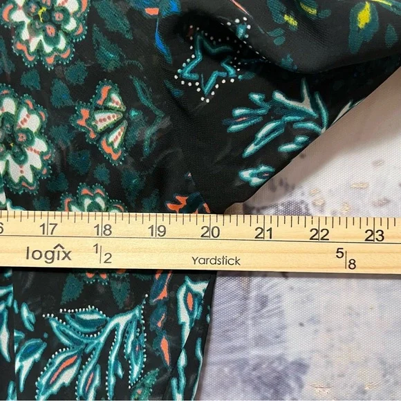 H&M Conscious Beach Cover Up Women Size 12 Floral Drawstring Long Ruffle Sleeve - Picture 15 of 16